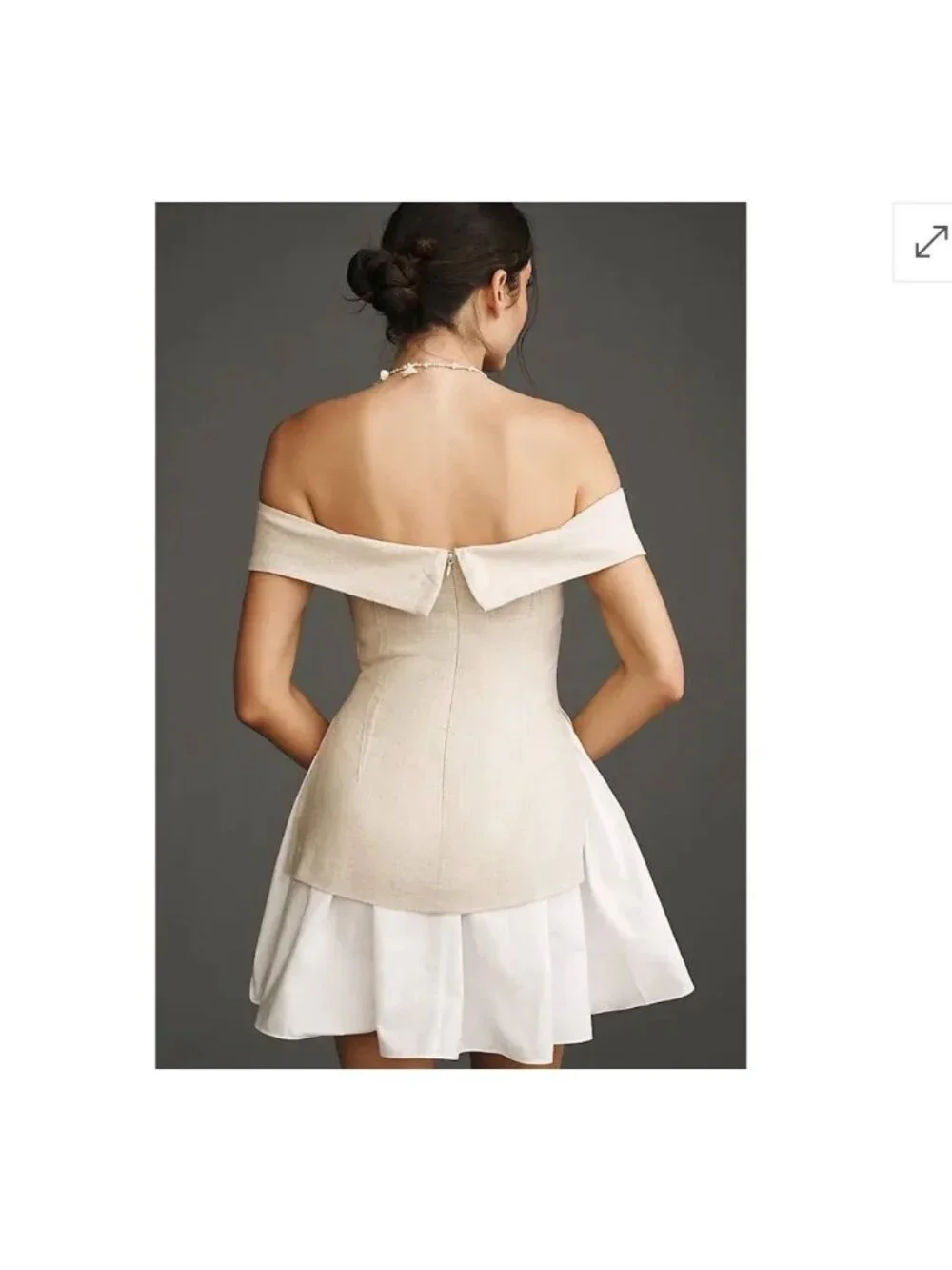 Maude Club Grace Off Shoulder Beige Mini Dress Pleated Women’s Size XSP